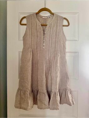 Lucky Brand Beige and White Striped Sleeveless Cotton Dress XS